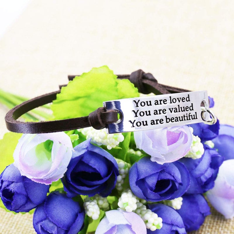 YOYONY Psychological Healing Bracelet Sister Gifts For Women Saying stamped "You are loved You are valued You are beautiful" Adjustable leather inspirational bracelet,Female Affirmation Psychological Suggestion Gift, Friendship Bracelets,Church Gift. - Image 4